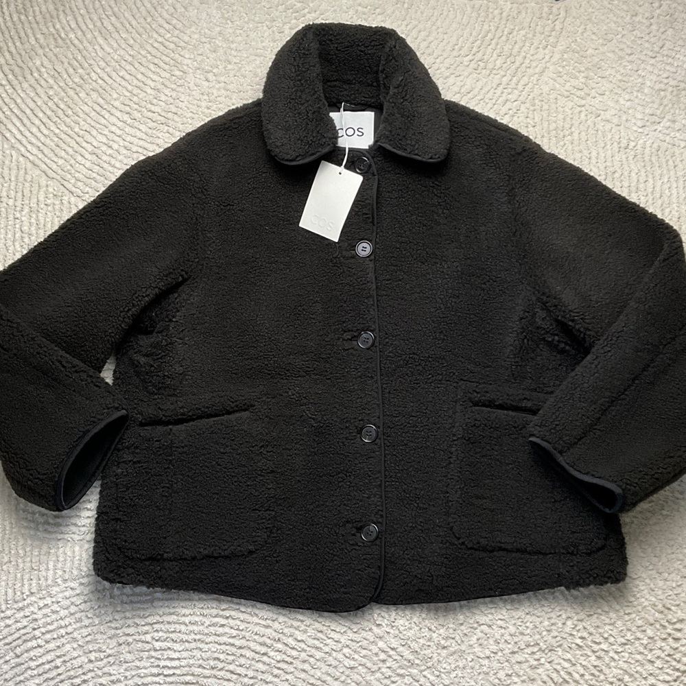 COS Black Teddy Button-Up Coat Oversized XS